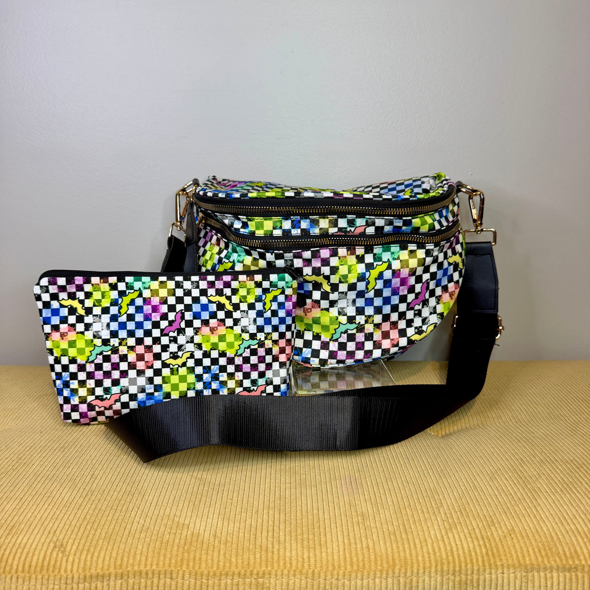 Bundled Set - Roni & Pouch - Halloween Fall Rainbow Bat Checker