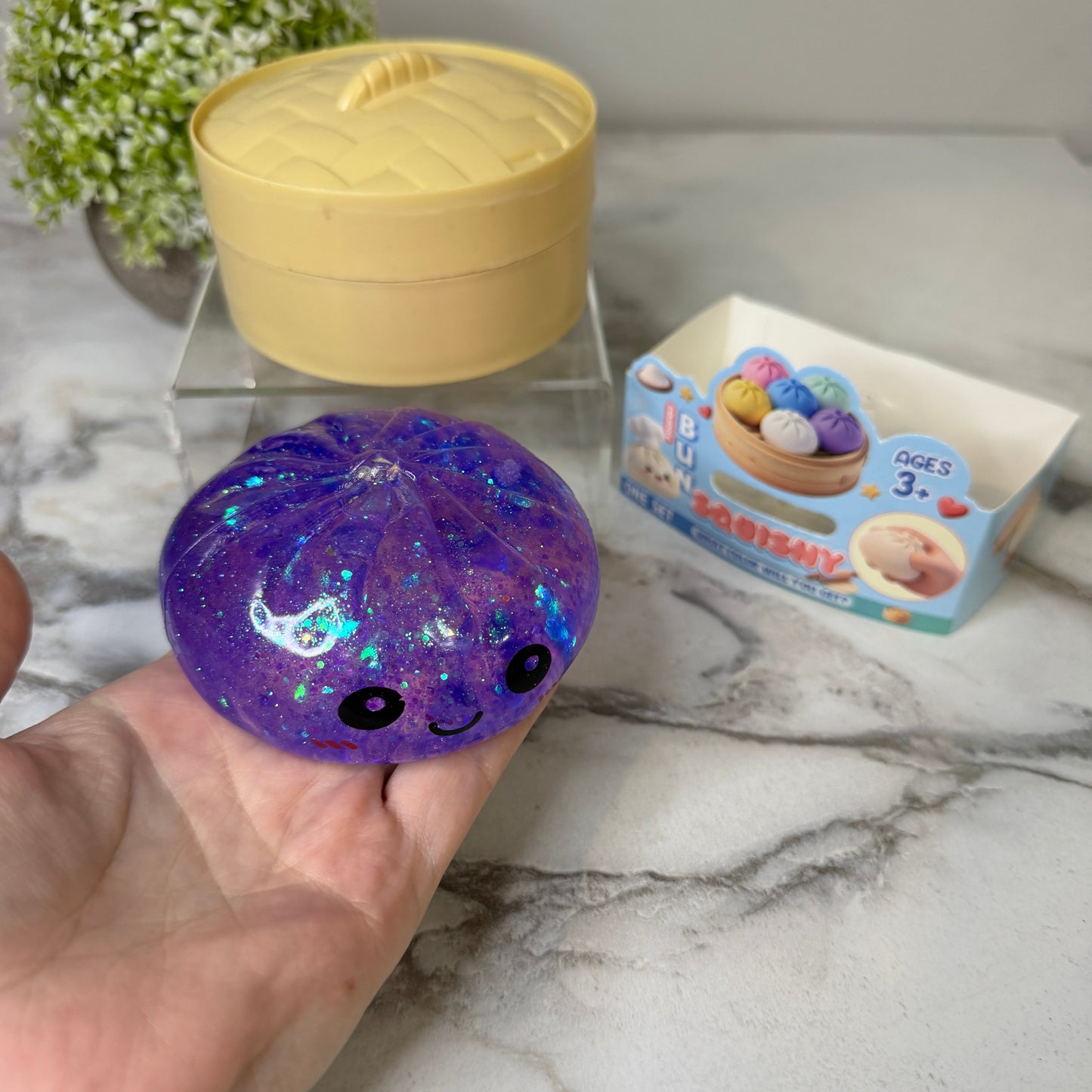 Squishy Toy - Viral Dumpling, Slow Rise Glitter - Purple
