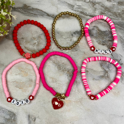 Bracelet - Clay + Bead - Love Red & Pink Mix