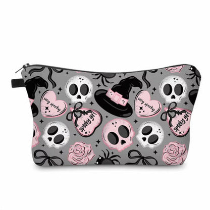 Pouch - Halloween Fall - Spooky Girl Skull Pink Grey