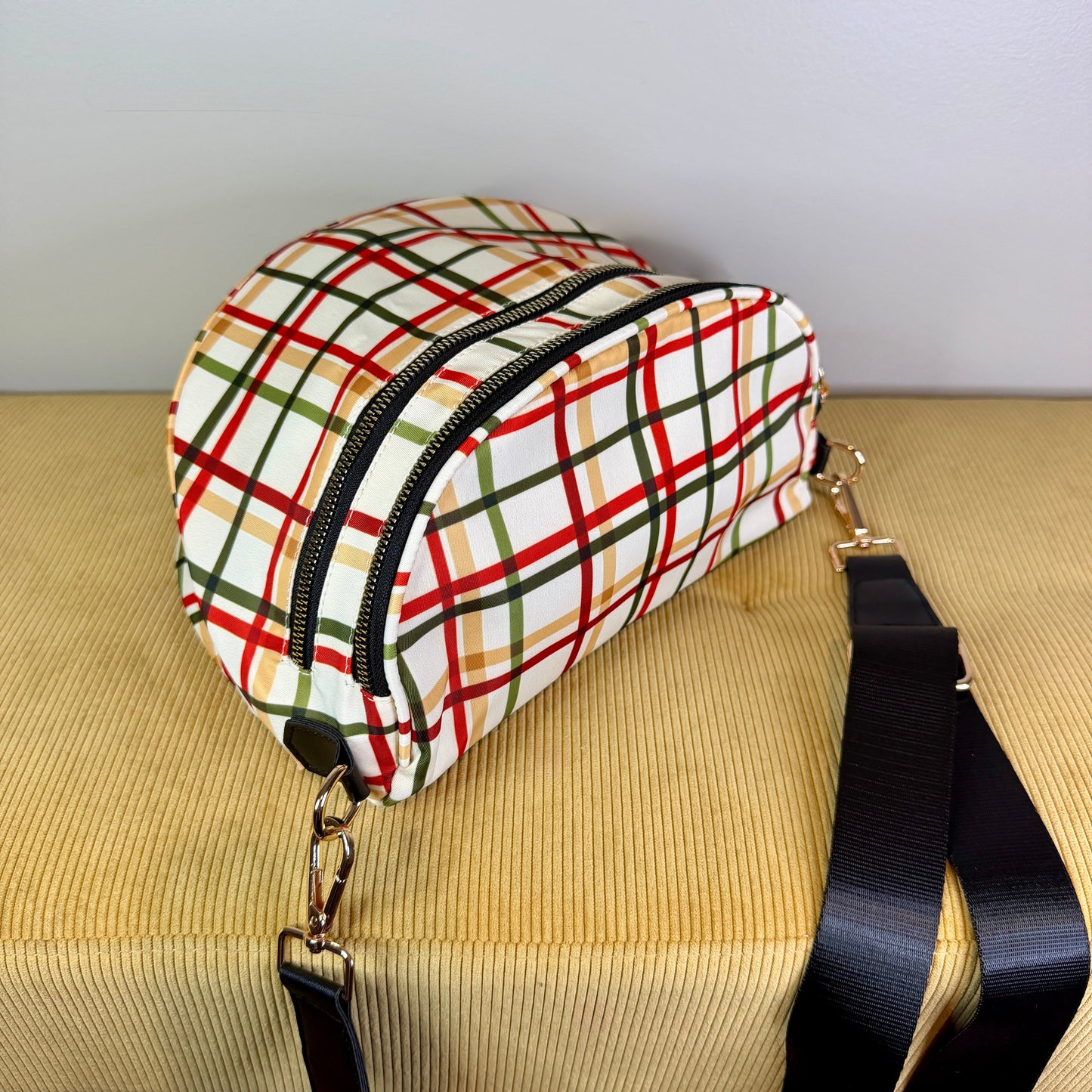 The Roni Nylon Crossbody - Cream Plaid