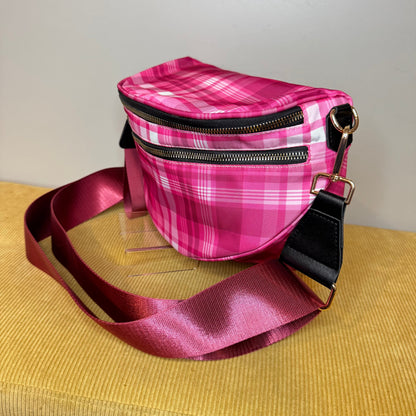 The Roni Nylon Crossbody - Pink Plaid