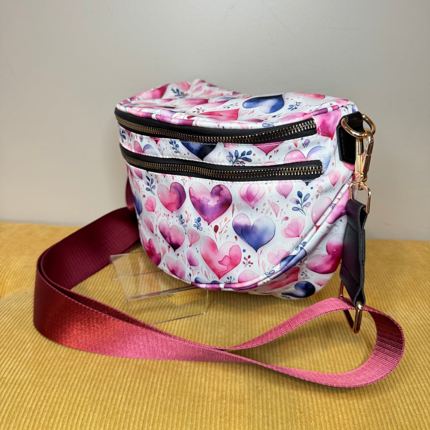 The Roni Nylon Crossbody - Pink Purple Hearts