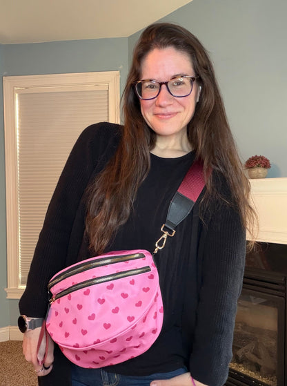 The Roni Nylon Crossbody - Light Pink Hearts