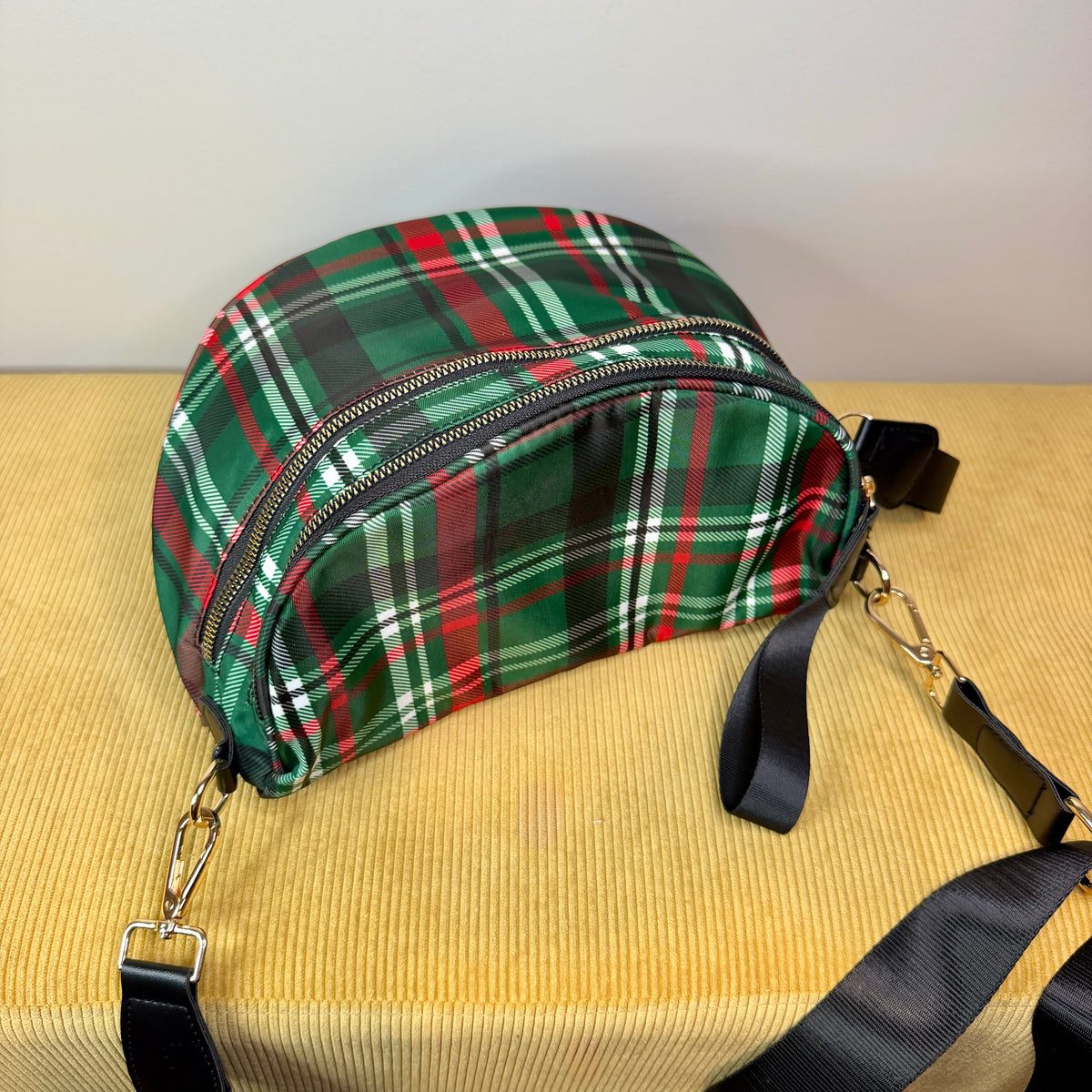 The Roni Nylon Crossbody - Green Plaid