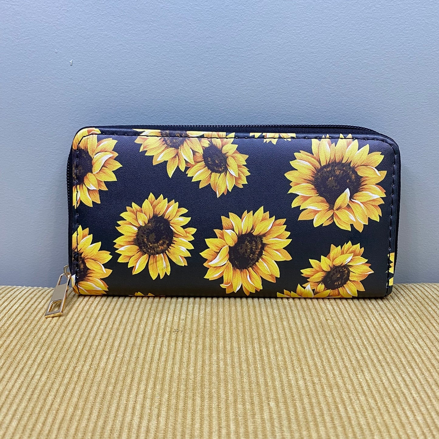 Wallet - Faux Leather - Sunflower Yellow Black Background