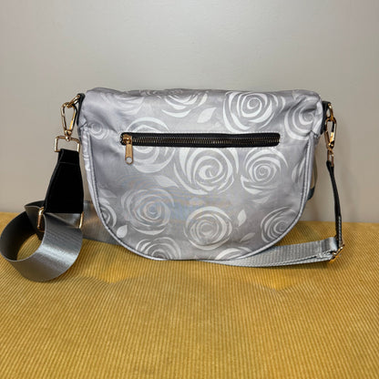 The Roni Nylon Crossbody - Grey Swirl Roses