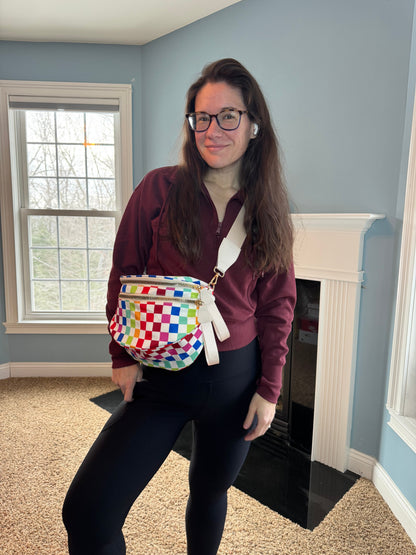 The Roni Nylon Crossbody - Checkered Colorful White