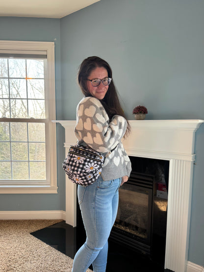 The Roni Nylon Crossbody - Black Gingham Daisy Floral