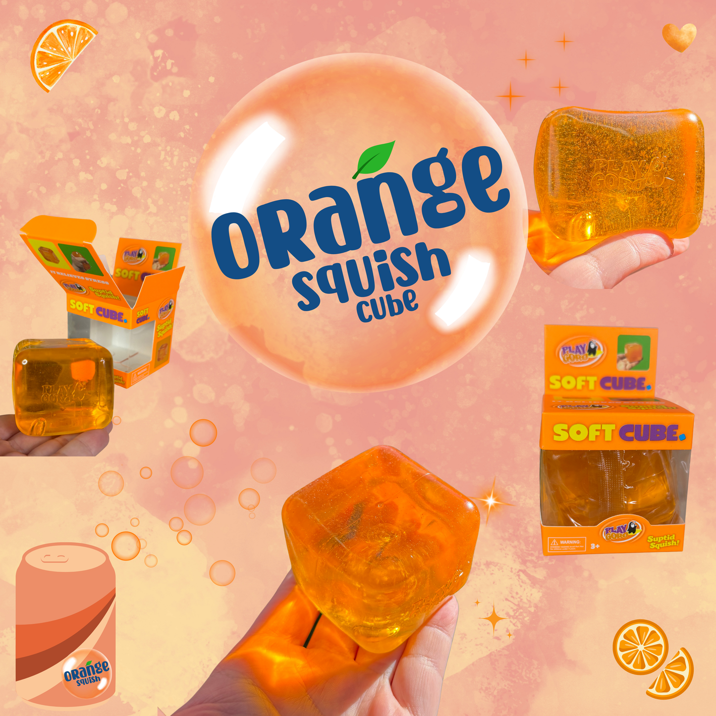 Squishy Toy - Soda Cube - Orange Squish