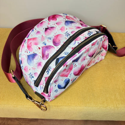 The Roni Nylon Crossbody - Pink Purple Hearts