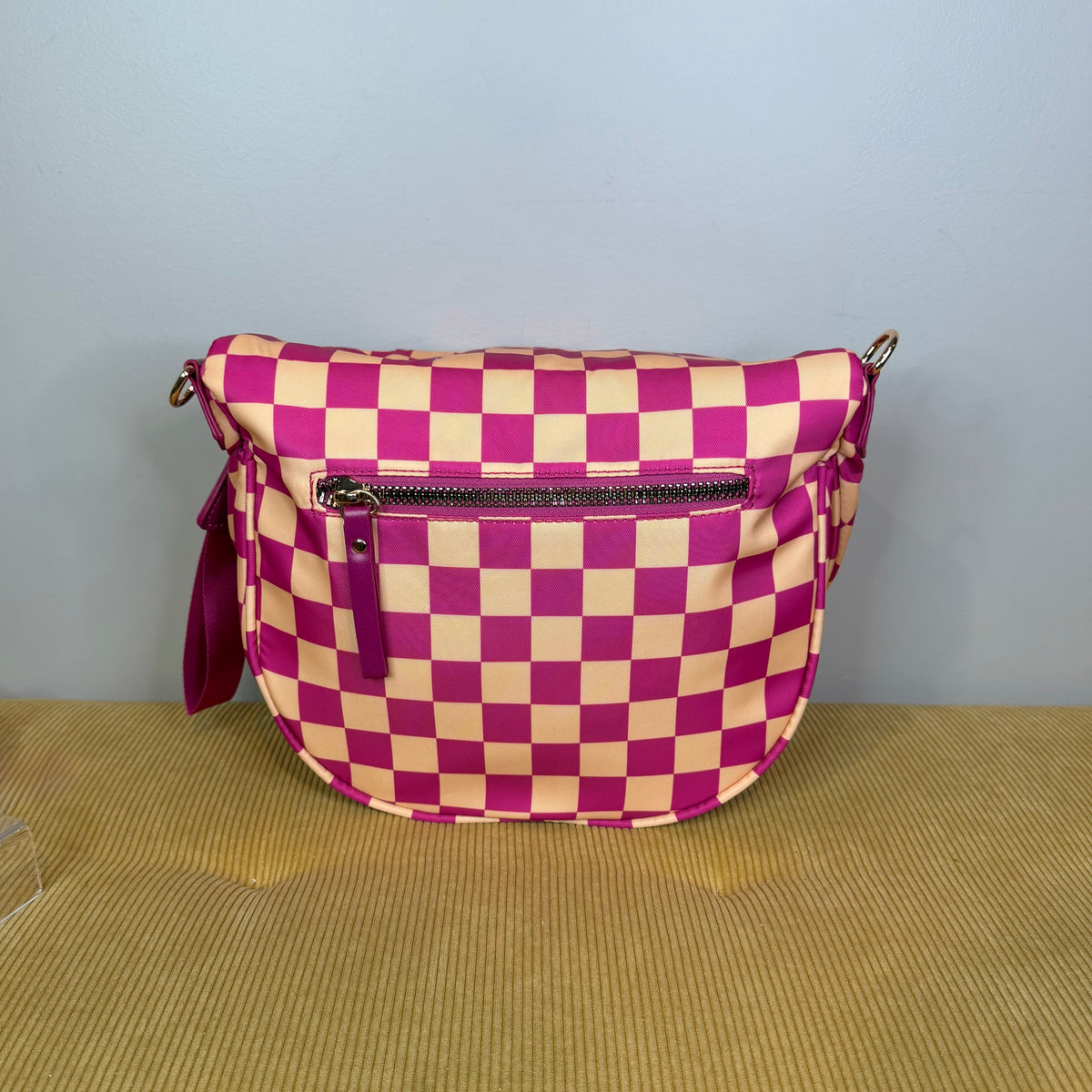 The Roni Nylon Crossbody - Checkered Pink & Creamsicle