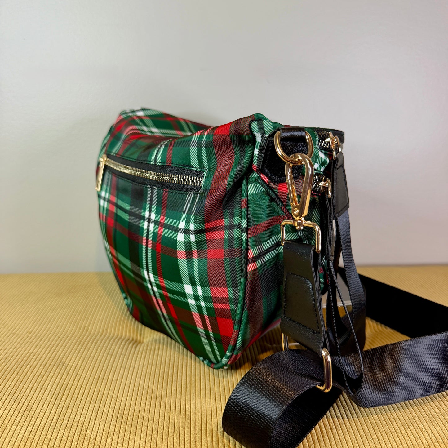 The Roni Nylon Crossbody - Green Plaid