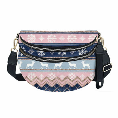 The Roni Nylon Crossbody - Christmas Snowflake Blue Pink