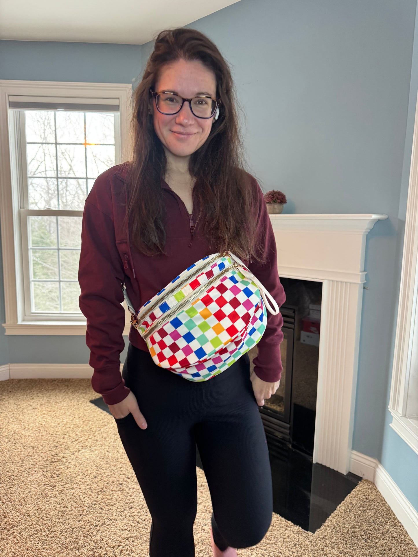 The Roni Nylon Crossbody - Checkered Colorful White
