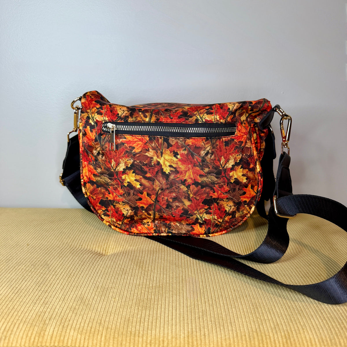 The Roni Nylon Crossbody - Camo Leaves Orange