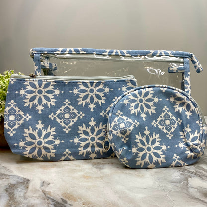 Trio Set Pouch + Clamshell - Snowflake Blue