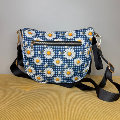 The Roni Nylon Crossbody - Blue Gingham Daisy Floral