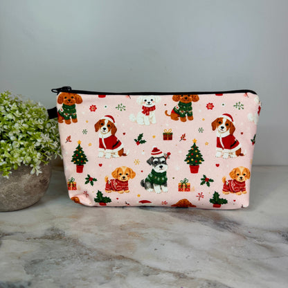 Pouch - Christmas Winter - Dogs on Pink
