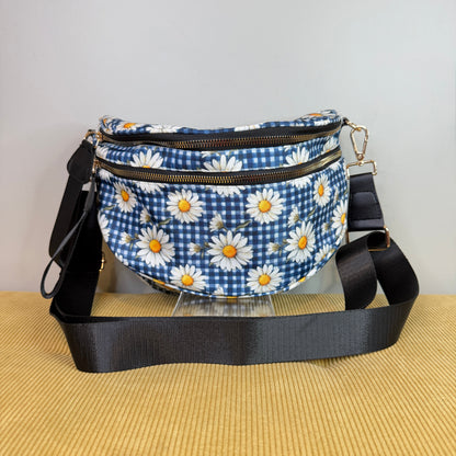 The Roni Nylon Crossbody - Blue Gingham Daisy Floral