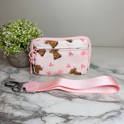 Rue - Nylon Wristlet Wallet - Pink Highland Cow
