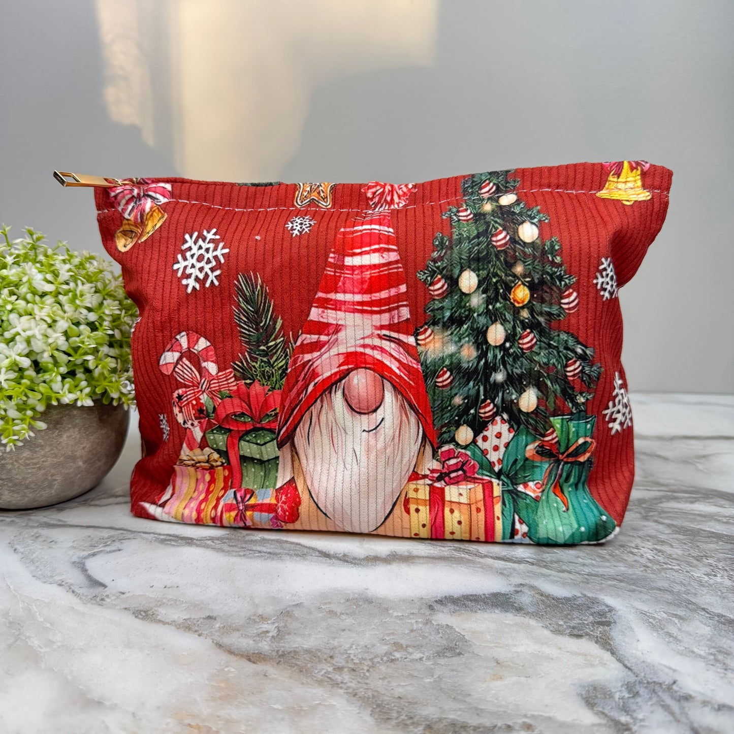 Corduroy Zip Pouch Gift Set - Christmas Gnome Tree