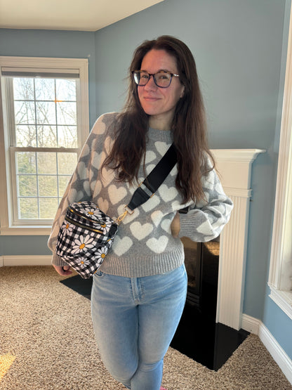 The Roni Nylon Crossbody - Black Gingham Daisy Floral