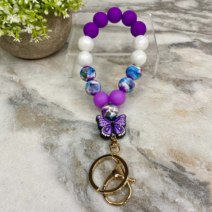 Silicone Bracelet Keychain - Purple Butterfly