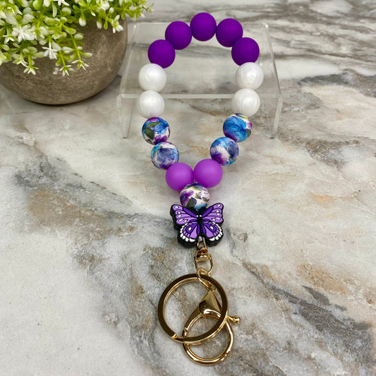 Silicone Bracelet Keychain - Purple Butterfly