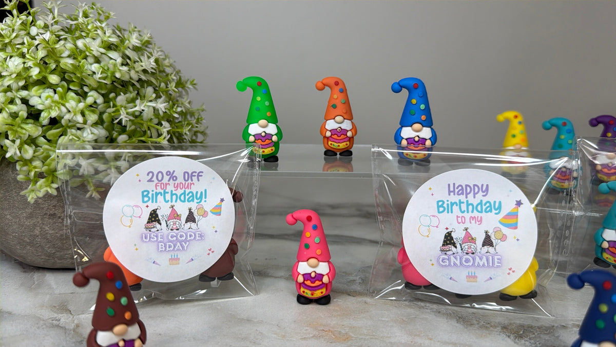 Gnome Figurines  - Birthday Assortment (3 pack) - Gnomies Sticker