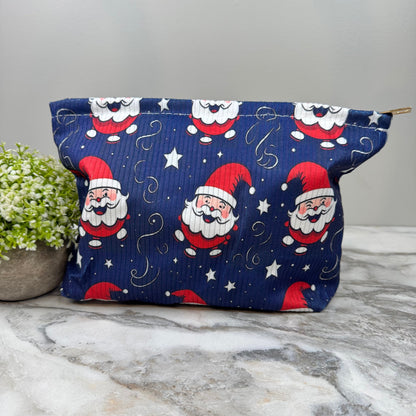 Corduroy Zip Pouch Gift Set - Christmas Santa Blue