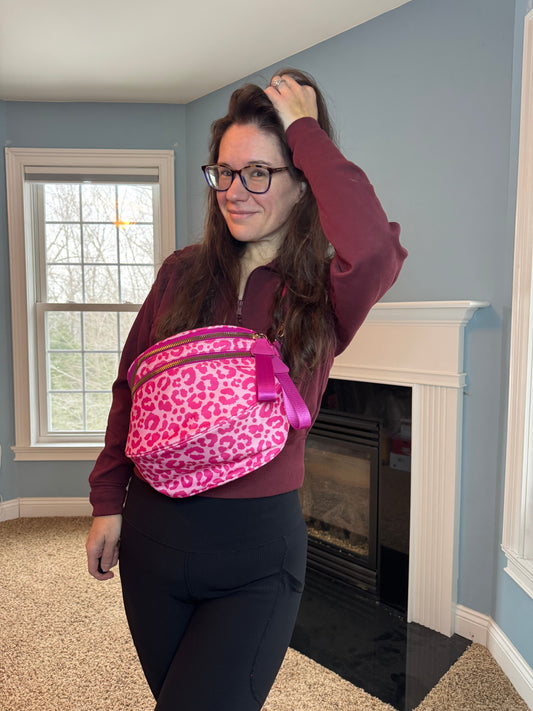 The Roni Nylon Crossbody - Animal Print Hot Pink