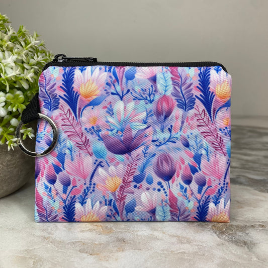 Mini Pouch - Floral Purple Blue Watercolor