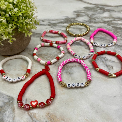 Bracelet - Clay + Bead - Love Red & Pink Mix