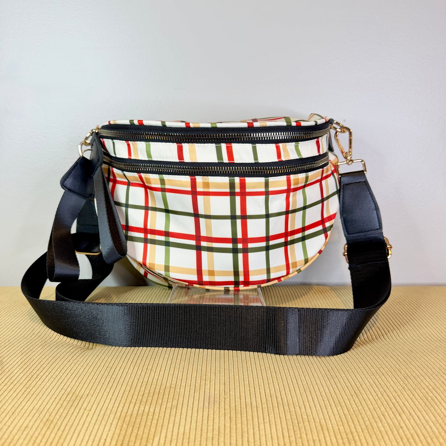 The Roni Nylon Crossbody - Cream Plaid