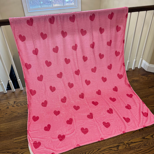 Blanket - Valentine’s Day - Pink with Maroon Hearts