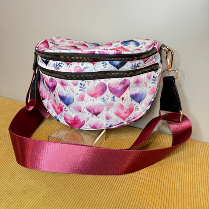 The Roni Nylon Crossbody - Pink Purple Hearts