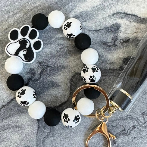 Silicone Bracelet Keychain - Silicone / Wood - Paw B&W