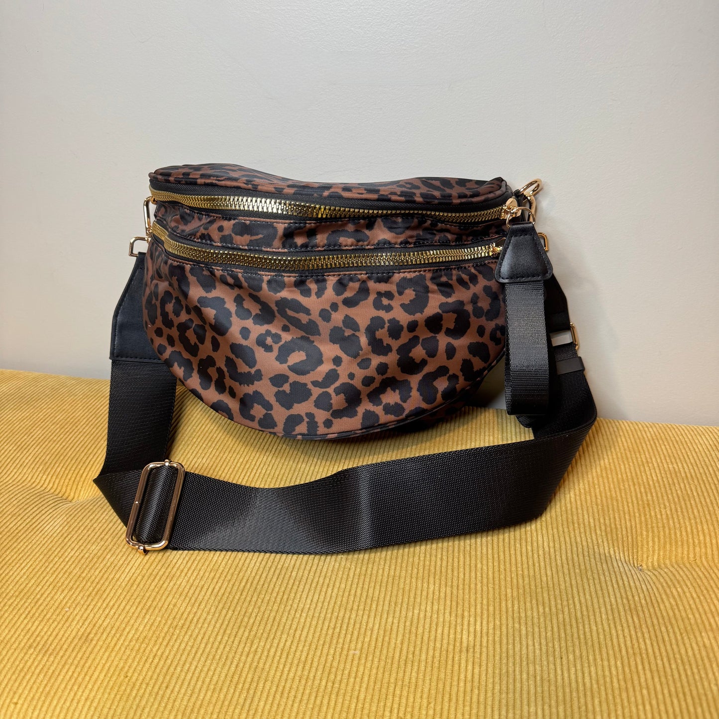 The Roni Nylon Crossbody - Animal Print Black & Caramel - PREORDER