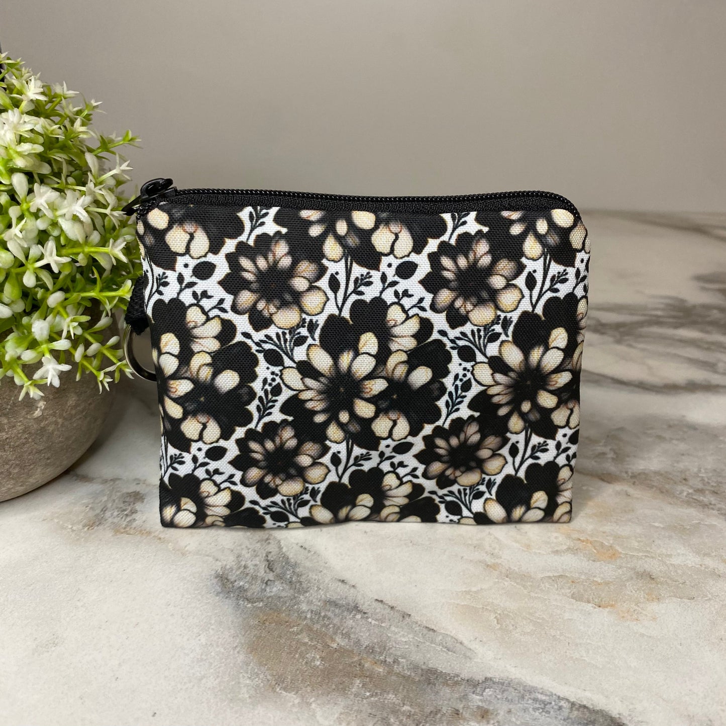 Mini Pouch - Black White Cream Floral