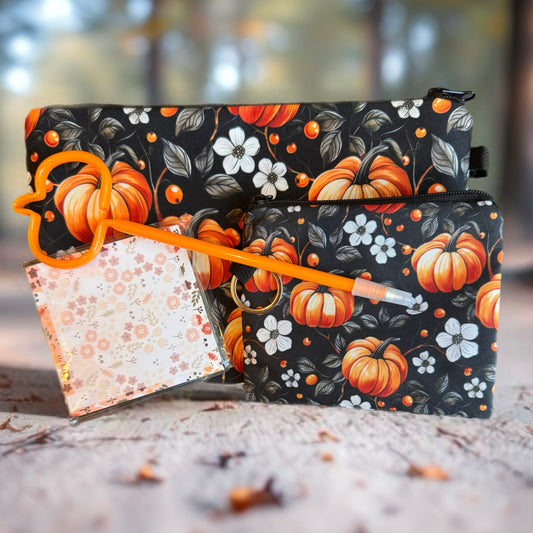 Pouch & Mini Pouch Bundled Set - Pumpkins & Flowers