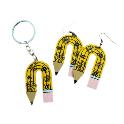 Halloween Rainbow Pencil Earrings & Keychain Set