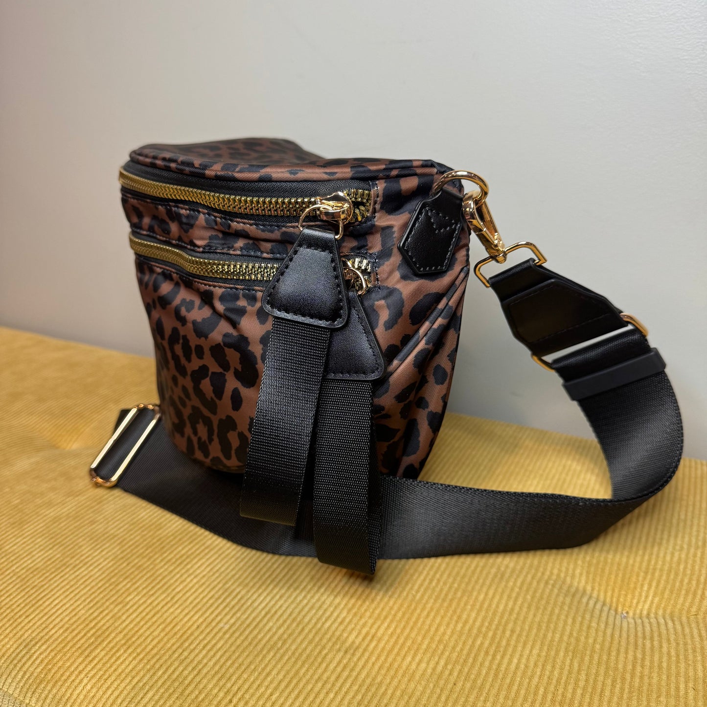 The Roni Nylon Crossbody - Animal Print Black & Caramel - PREORDER