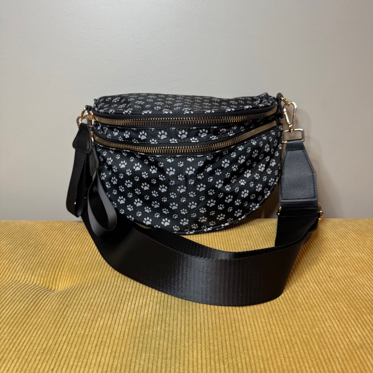 The Roni Nylon Crossbody - Black & Grey Paw - PREORDER