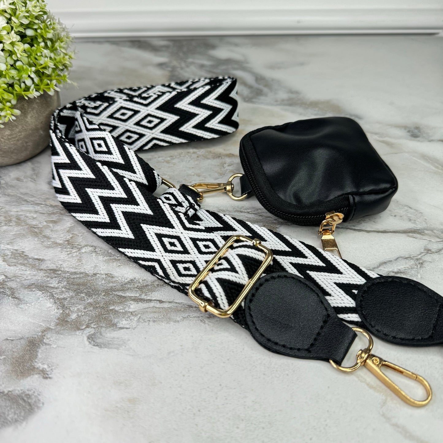 Replacement Strap + Pouch - Black & White Woven Chevron