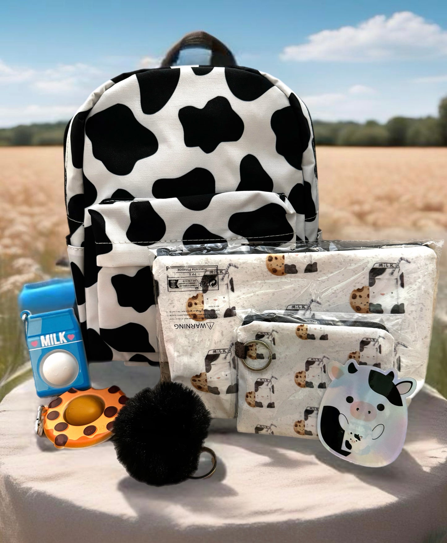 Cow Print Mini Backpack Set