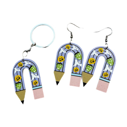 Halloween Rainbow Pencil Earrings & Keychain Set