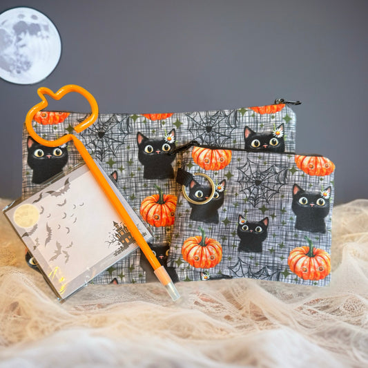 Pouch & Mini Pouch Bundled Set - Black Cats & Pumpkins