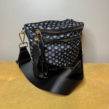 The Roni Nylon Crossbody - Black & Grey Paw - PREORDER