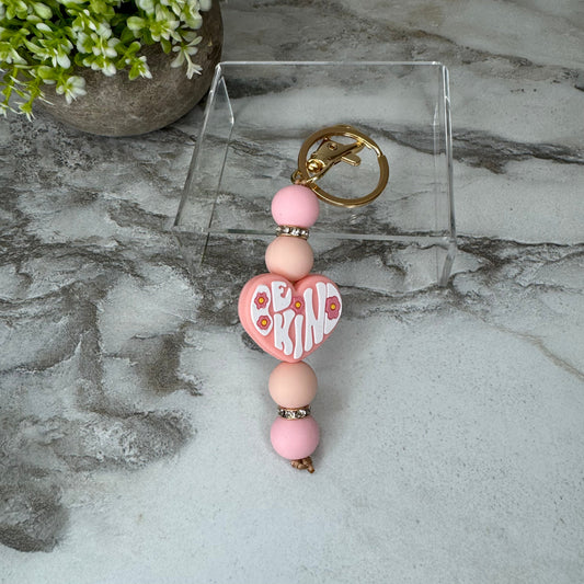 Keychain - Silicone Bead - Be Kind, Light Pink